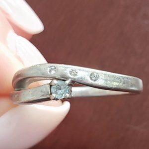 Bentelli Silver Aquamarine Ring with diamond chips